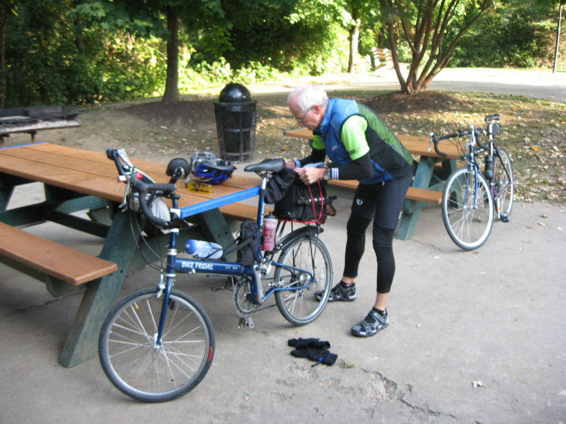 Cyclist preparing for the ride