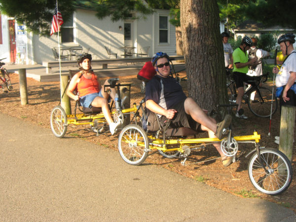 Captain Chris Schumacher and Katie Frederick on a recumbent tandem